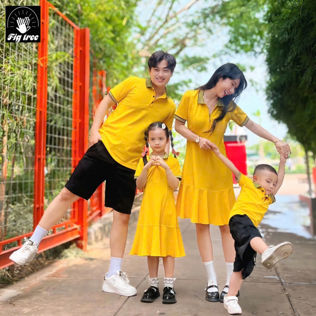 Set Đồ Gia Đình Fig Tree  Áo Váy Thun Polo Màu Vàng Tươi Sáng Chơi Tết Siêu Xinh (HTK Nhiều Size)