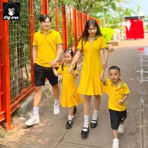 Set Đồ Gia Đình Fig Tree Áo Váy Thun Polo Màu Vàng Tươi Sáng Chơi Tết Siêu Xinh (HTK Nhiều Size)