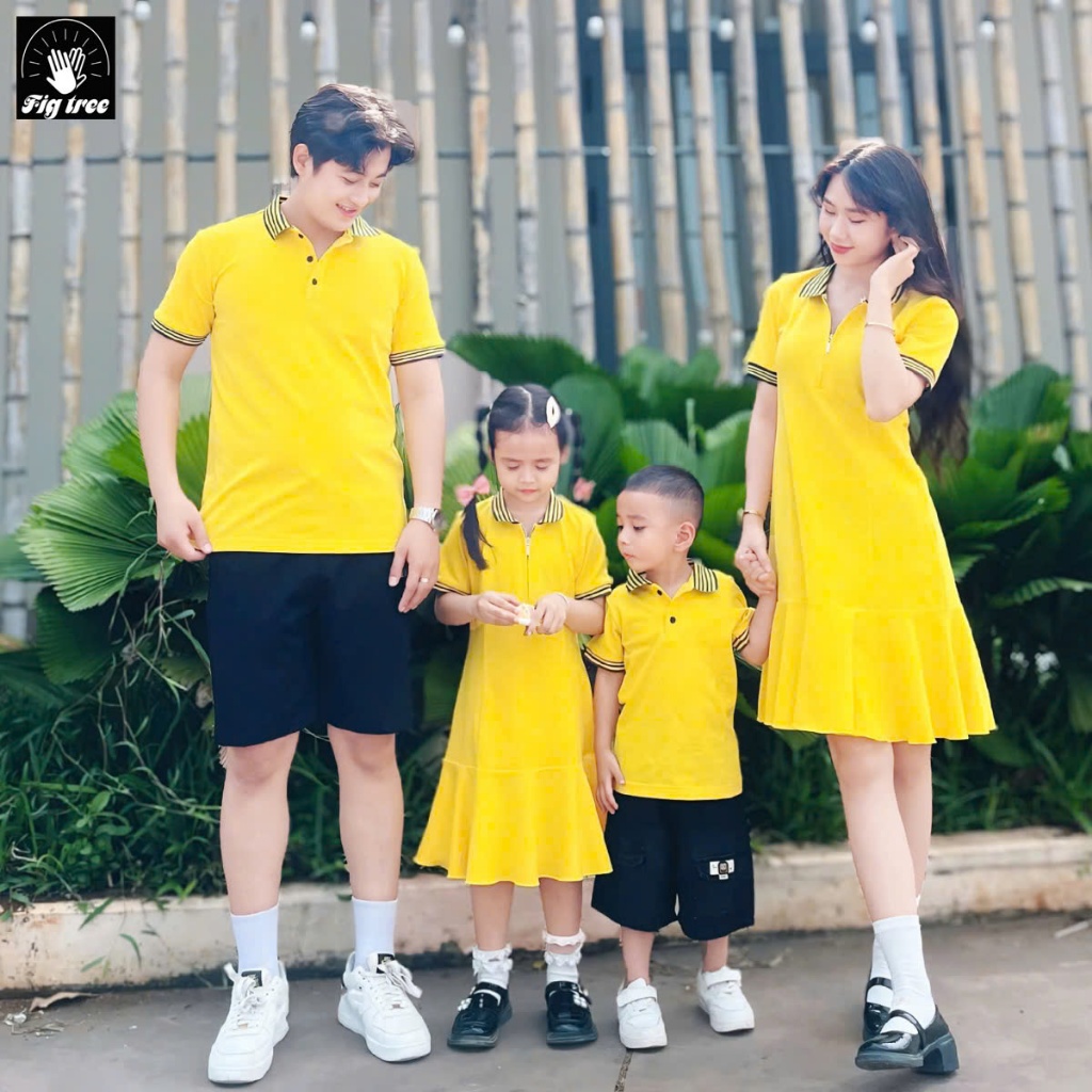 Set Đồ Gia Đình Fig Tree  Áo Váy Thun Polo Màu Vàng Tươi Sáng Chơi Tết Siêu Xinh (HTK Nhiều Size)