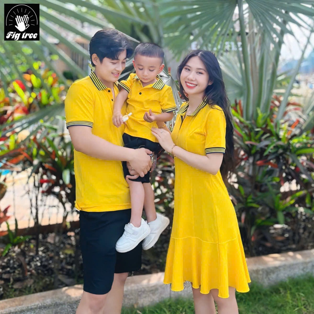 Set Đồ Gia Đình Fig Tree  Áo Váy Thun Polo Màu Vàng Tươi Sáng Chơi Tết Siêu Xinh (HTK Nhiều Size)