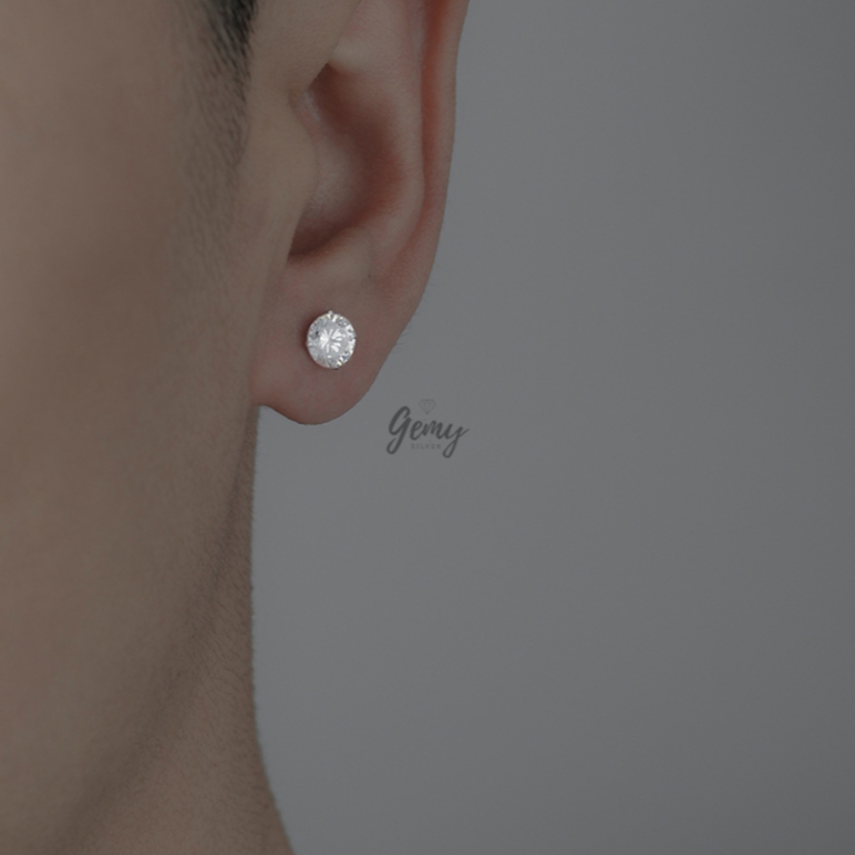 Khuyên tai nam bạc 925 ổ đá nhiều size basic (1 chiếc)  | GEMY SILVER K190 KN146
