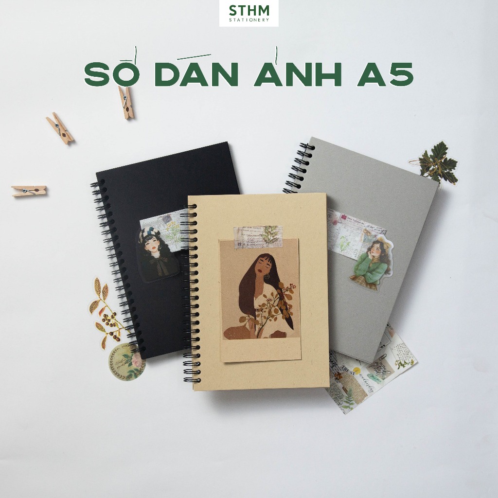 Sổ dán ảnh BASIC khổ A5, 50 trang giấy mỹ thuật 250gsm, thiết kế tối ...