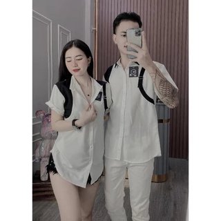Áo sơ mi nam tay viền cầu vai ngắn chất vải lụa mango dày dặn có thiết kế đai vai co giãn