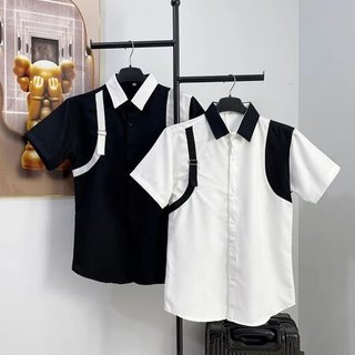 Áo sơ mi nam tay viền cầu vai ngắn chất vải lụa mango dày dặn có thiết kế đai vai co giãn