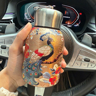 Cốc Giữ Nhiệt Chim Công Vàng Cổ Điển - Cốc Pha Trà Cao Cấp, Đựng Nước Thời Thượng, Giữ Nhiệt Lâu Dài,