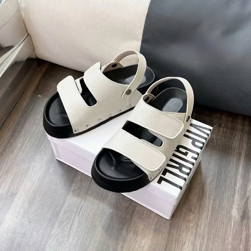 🔥 Sẵn hàng 🔥 Dép sandal Nữ đế cao 4-5cm 2 quai dán Đế đinh cao cấp Bản Da mềm