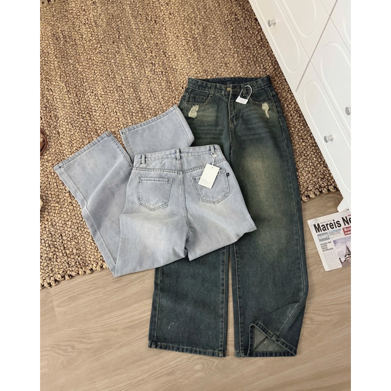 Quần jeans suông 2 màu rách bên the.sweaterweather TSW
