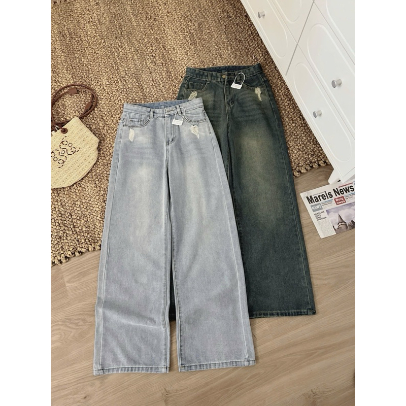 Quần jeans suông 2 màu rách bên the.sweaterweather TSW