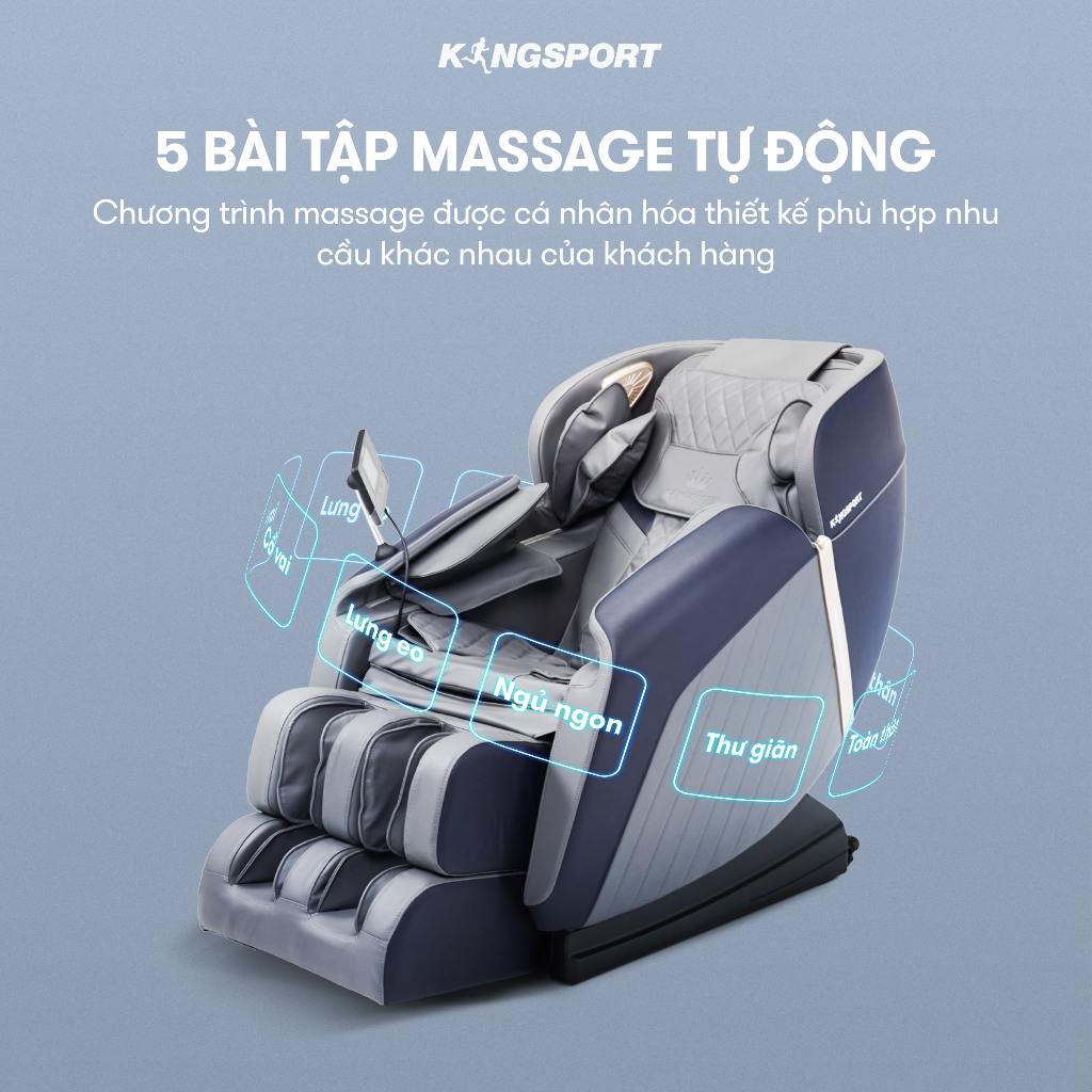 Ghế massage KINGSPORT G83 hệ thống con lăn hiện đại, con lăn lòng bàn chân, 5 bài massage