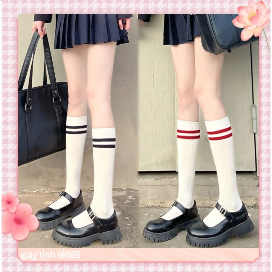 Tất nữ phong cách hàn quốc tất sọc qua đầu gối phong cách preppy nhật bản