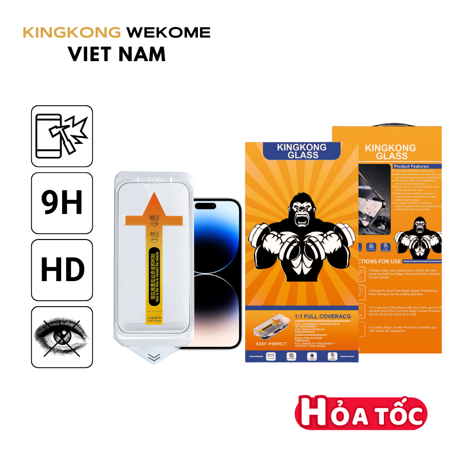 Kính cường lực khung tự dán KINGKONG KTD độ cứng 9H, bảo vệ điện thoại iphone X XS XSM 11 12 13 14 15 16 17 promax