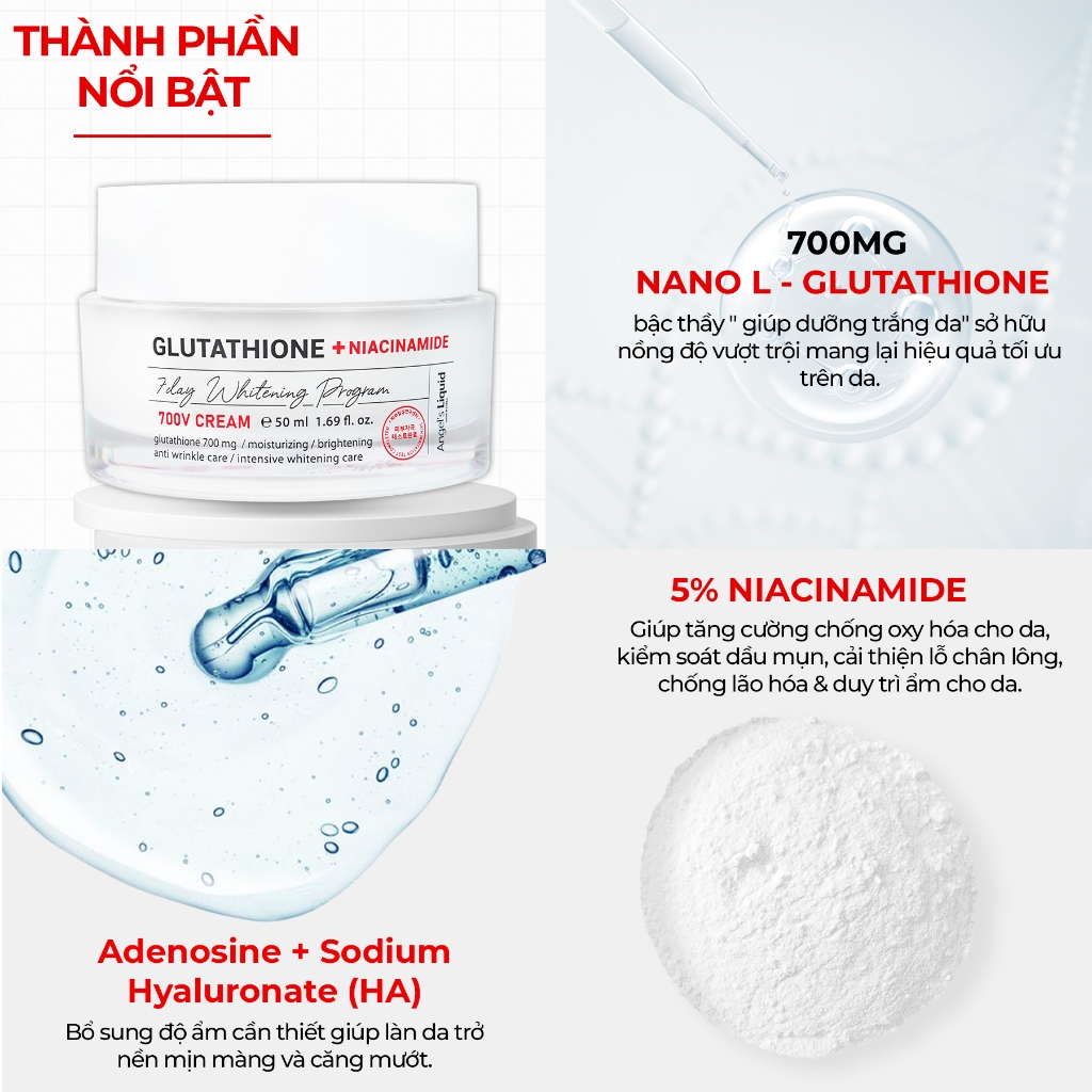 Ảnh Bộ Sản Phẩm Serum, Kem Dưỡng Trắng Se Khít Lỗ Chân Lông Angel's Liquid Glutathione Plus Niacinamide Serum & Cream 3