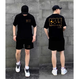 Bộ Thể Thao Hè Nam Tay Ngắn Phối Free Dom, Set Thun Tay Ngắn Chất Liệu Cotton Mềm Mịn Siêu Sịn Bộ Cộc Mùa Hè cho Nam