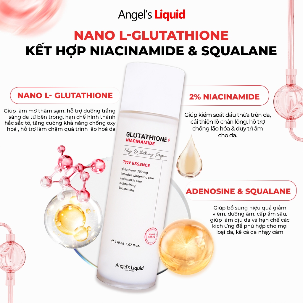 Ảnh Bộ 3 sản phẩm Nước thần, Serum, Kem Dưỡng Trắng, Se Khít Lỗ Chân Lông Angel's Liquid Glutathione Plus Niacinamide 2