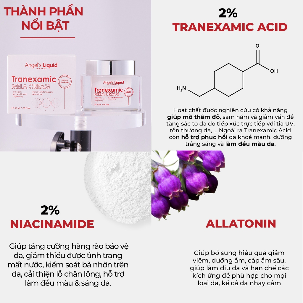 Ảnh Bộ Sản Phẩm Xoá Thâm Đỏ Mờ Sạm Nám Chuyên Sâu Angel's Liquid Tranexamic Mela Ampoule & Cream (TRẮNG) 3