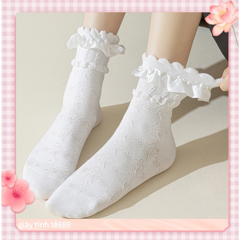 🔥Còn hàng🔥Tất ren trắng kiểu dáng lolita cho nữ Kiểu dáng lolita
