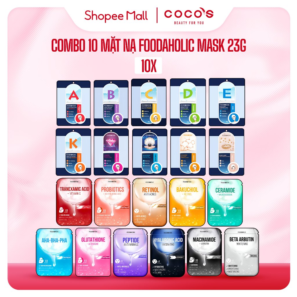 Ảnh Combo 10 Mặt Nạ Giấy Chăm Sóc Da Toàn Diện Foodaholic Essential Mask (23g x 10) 1