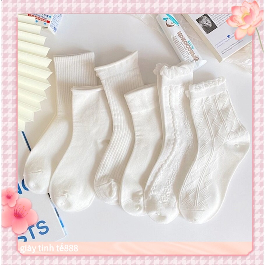 🔥Còn hàng🔥Vớ Cổ Cao Nữ Trắng Vải Cotton  Tất chống mùi và thấm mồ hôi