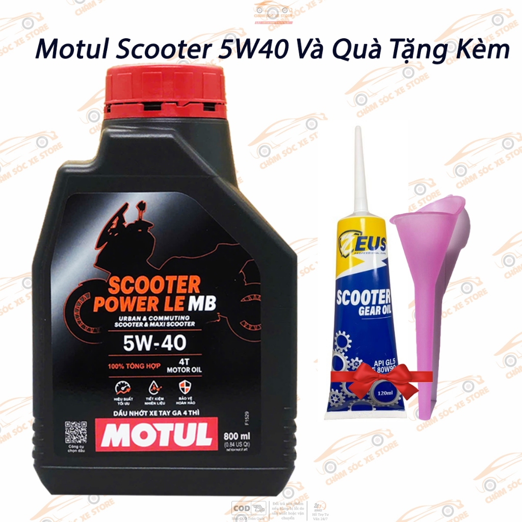 Nhớt Motul Scooter Power 5W40 Tổng Hợp Cho Xe Tay Ga Tặng Láp Zeus Và Phễu