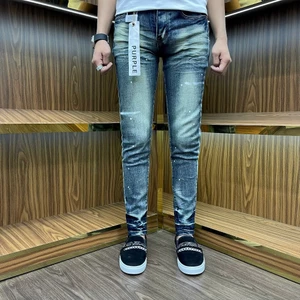 Quần Jeans nam xanh pơ pồ vàng kẻ ngang bốn cúc tang lụa