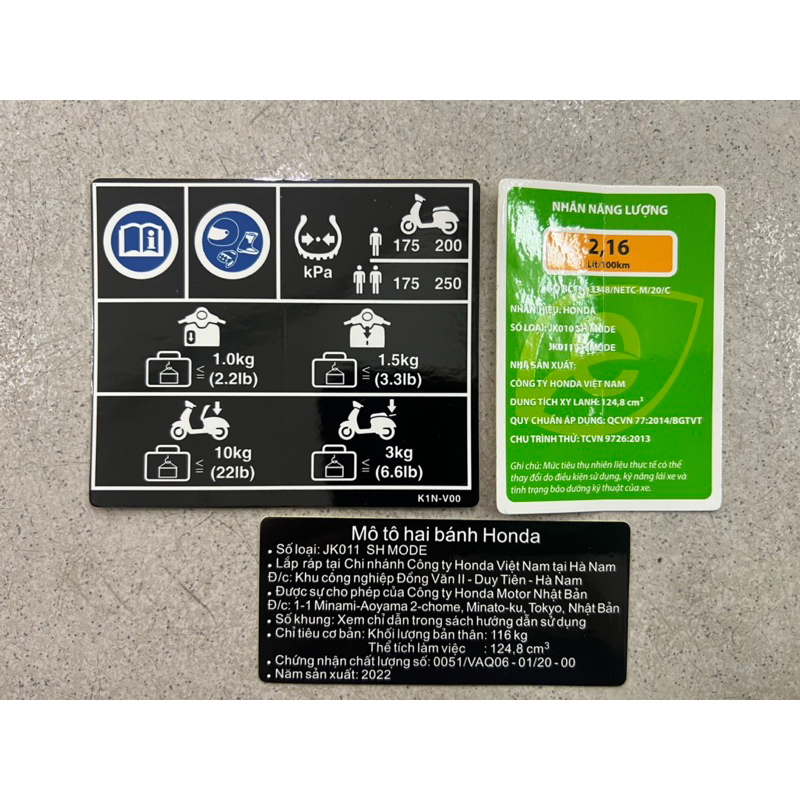 Tem thông số SH Mode 2020-2025 Zin