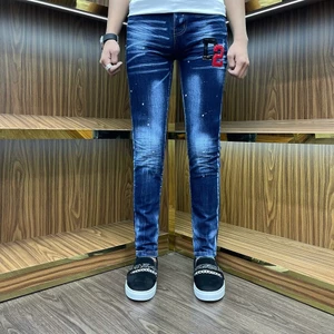 Quân jean đê quy xanh thêu chữ bản dập nhăn không rách