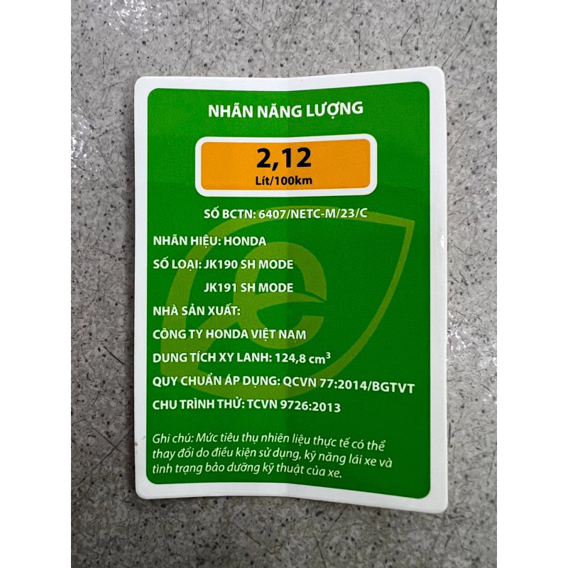 Tem thông số SH Mode 2022-2023-2024-2025 Zin