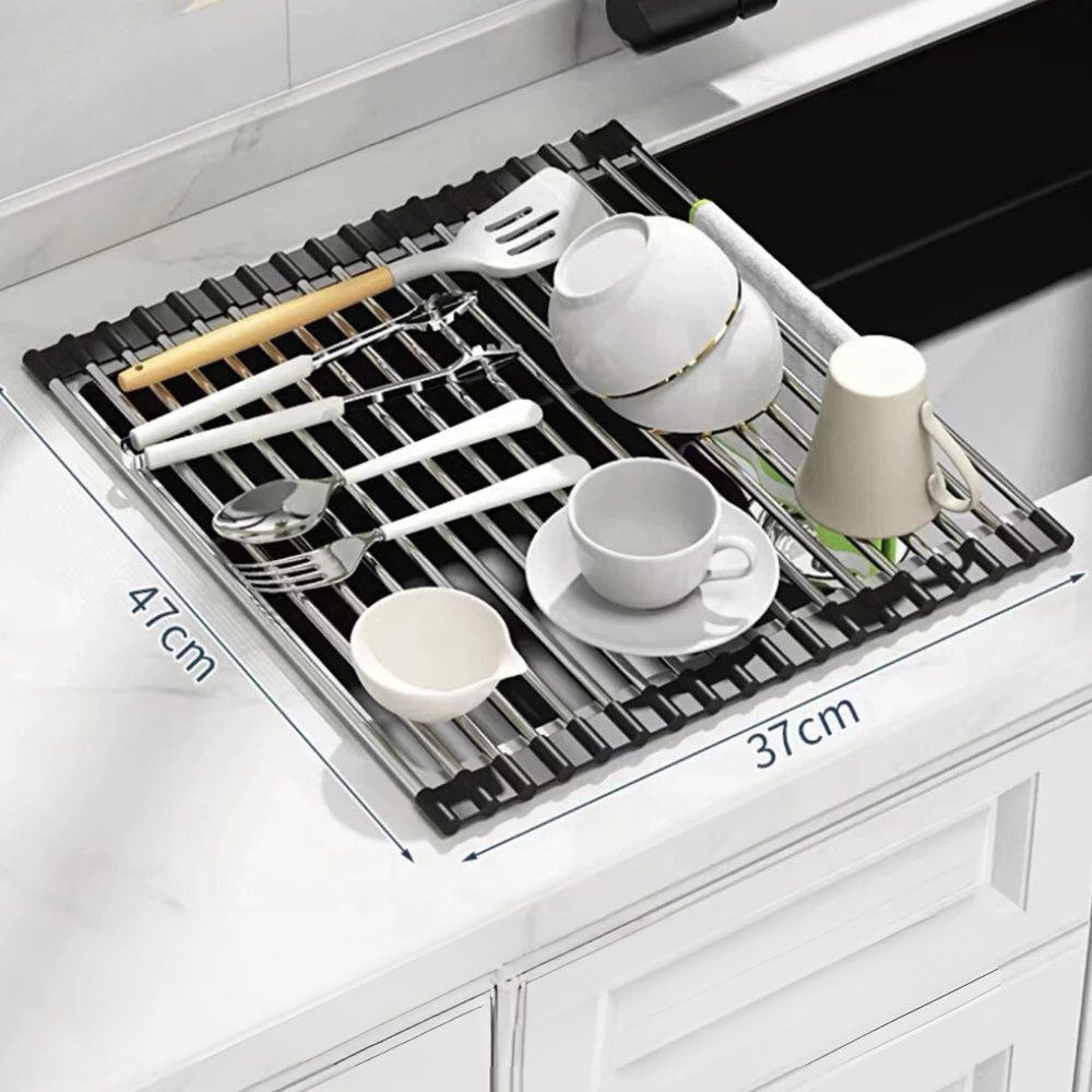 Giá inox gác bồn rửa chén đựng bát đĩa tiện lợi, Giá đựng hoa quả đa năng, ráo nước có thể điều chỉnh kích thước