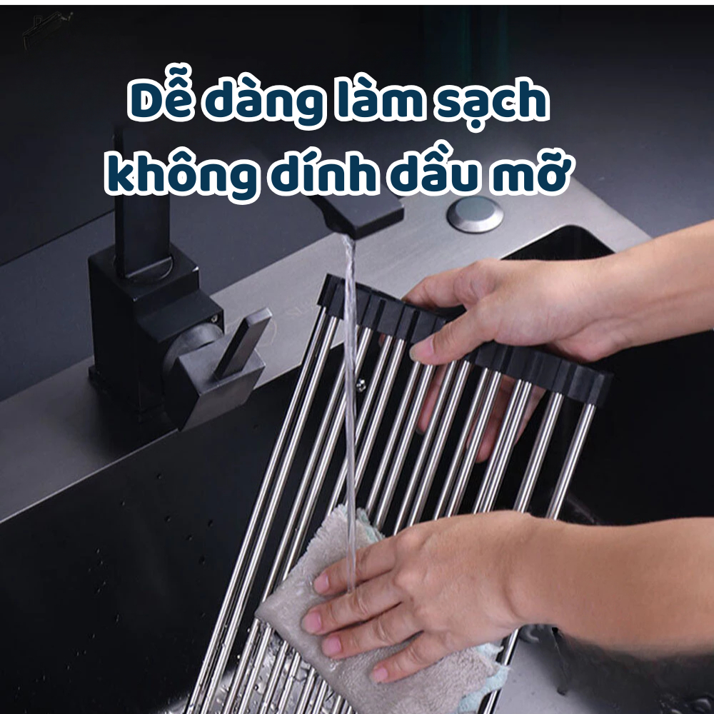 Giá inox gác bồn rửa chén đựng bát đĩa tiện lợi, Giá đựng hoa quả đa năng, ráo nước có thể điều chỉnh kích thước
