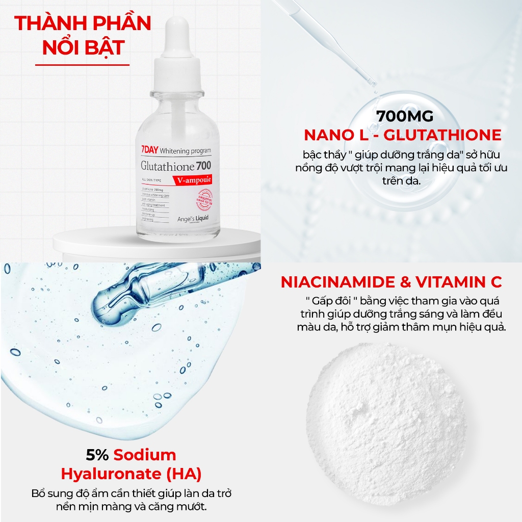 Ảnh Bộ Đôi Serum, Kem Dưỡng Trắng Da, Cấp Ẩm Đa Tầng Angel's Liquid Glutathione 700mg + 5% HA Serum 30ml & Cream 50ml 1