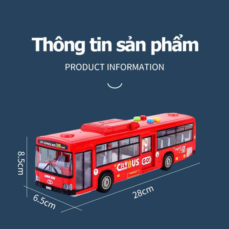 Xe buýt đồ chơi, Xe đồ chơi cho bé , xe đồ chơi cho bé trai, xe buýt công cộng, có đèn và âm thanh.