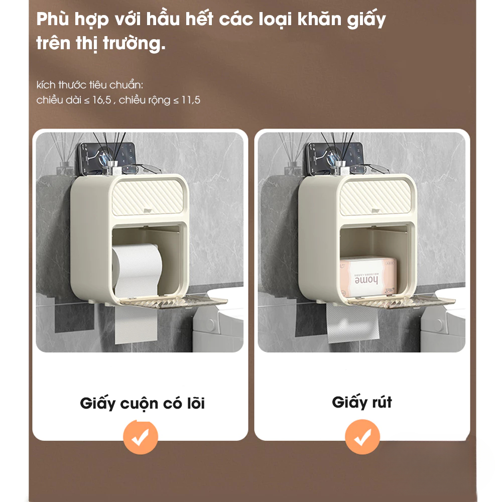 Hộp đựng giấy vệ sinh DINO treo tường 2 trong 1, hộp đựng giấy đa năng treo tường chất liệu ABS + PP cao cấp chống nước
