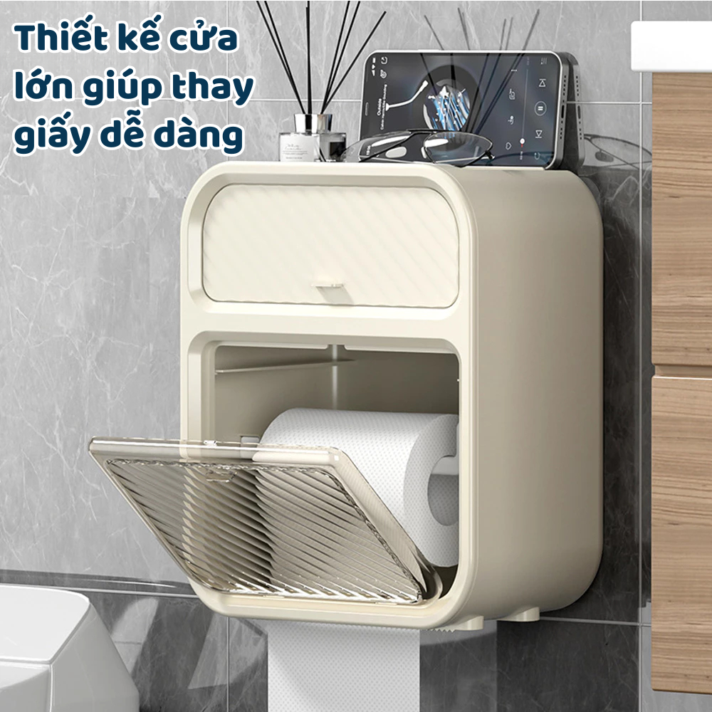 Hộp đựng giấy vệ sinh DINO treo tường 2 trong 1, hộp đựng giấy đa năng treo tường chất liệu ABS + PP cao cấp chống nước