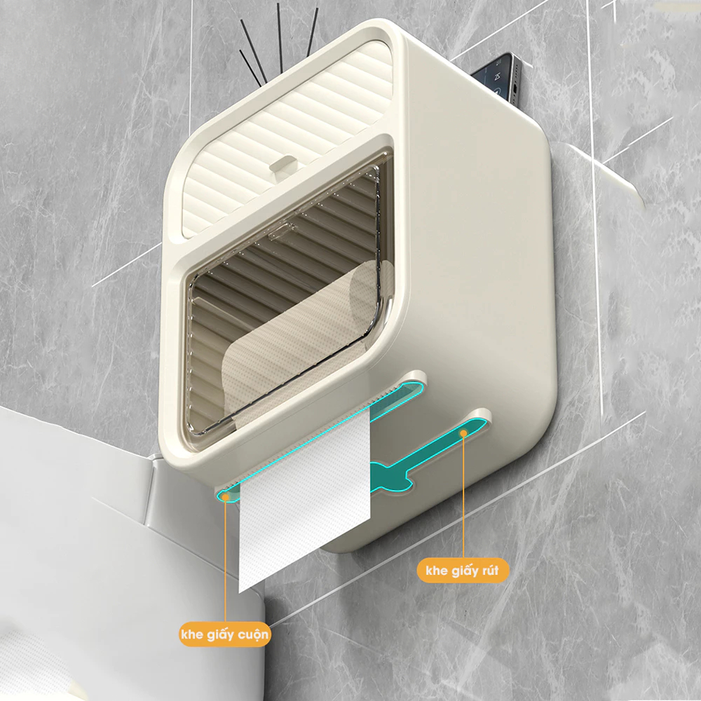 Hộp đựng giấy vệ sinh DINO treo tường 2 trong 1, hộp đựng giấy đa năng treo tường chất liệu ABS + PP cao cấp chống nước