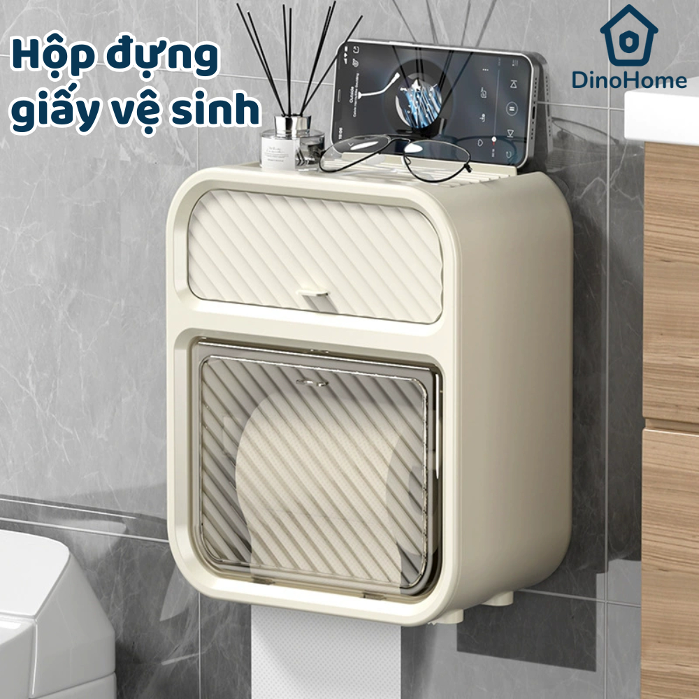 Hộp đựng giấy vệ sinh DINO treo tường 2 trong 1, hộp đựng giấy đa năng treo tường chất liệu ABS + PP cao cấp chống nước