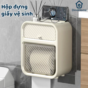 Hộp đựng giấy vệ sinh DINO treo tường 2 trong 1, hộp đựng giấy đa năng treo tường chất liệu ABS + PP cao cấp chống nước