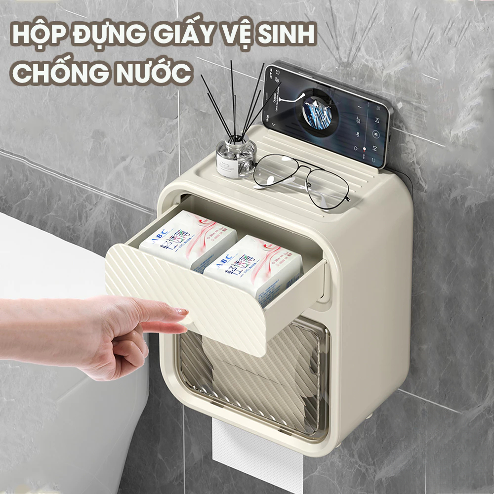 Hộp đựng giấy vệ sinh DINO treo tường 2 trong 1, hộp đựng giấy đa năng treo tường chất liệu ABS + PP cao cấp chống nước