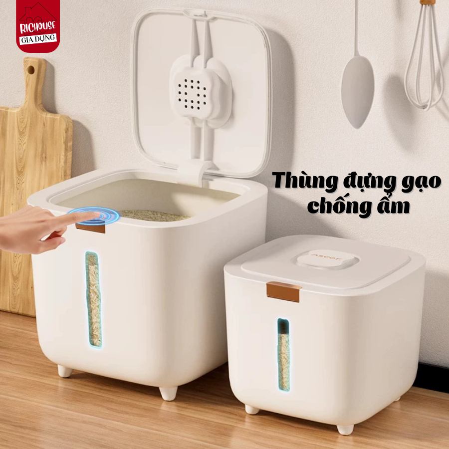 Thùng Đựng Gạo Thông Minh 5kg 10kg – Chống Côn Trùng, Chống Ẩm, Kín Nắp Tự Động
