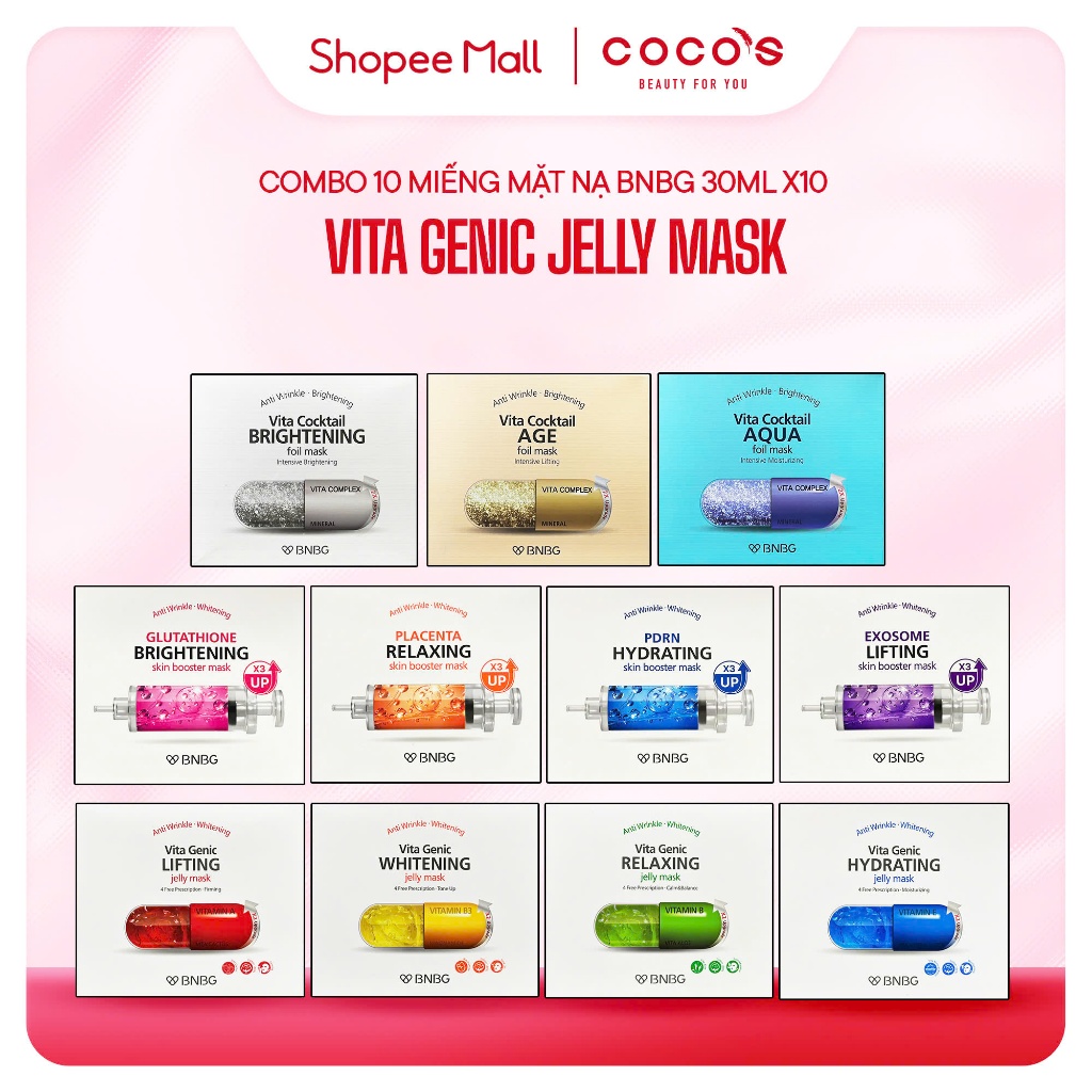 Ảnh Combo 10 Mặt nạ giấy BNBG Vita Genic Jelly Mask (30ml x10) 1