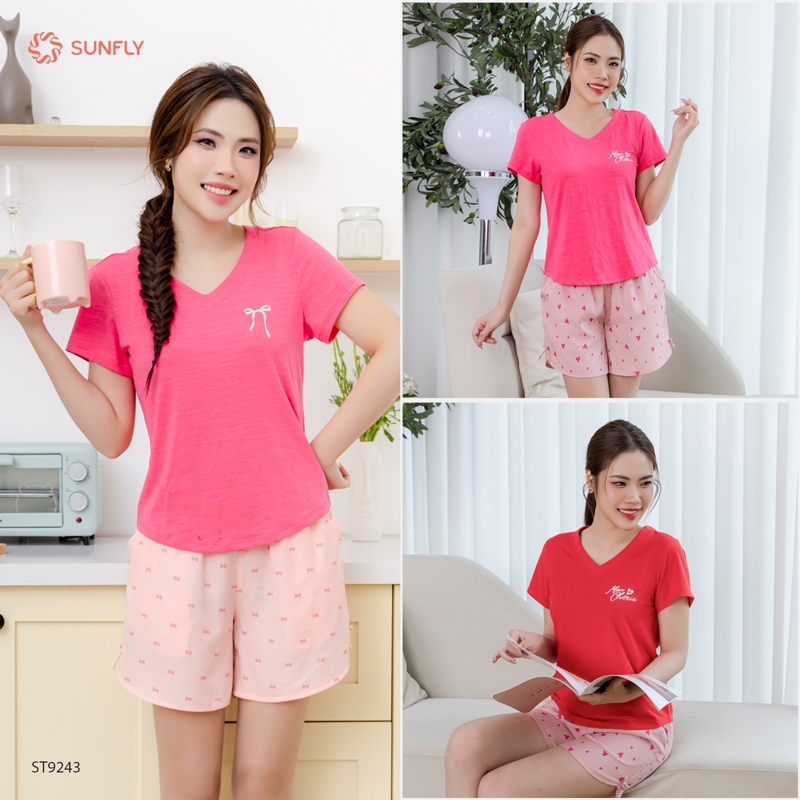 Ảnh Đồ bộ mặc nhà nữ áo cotton SUNFLY cộc tay quần sooc kate ST9243 3