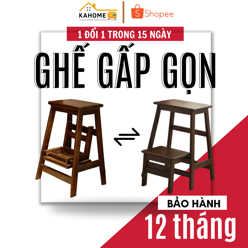 [DEAL SỐC T4] Ghế đẩu gỗ 2 bậc gấp gọn đa năng, ghế thắp nhang, thang cao phù hợp decor