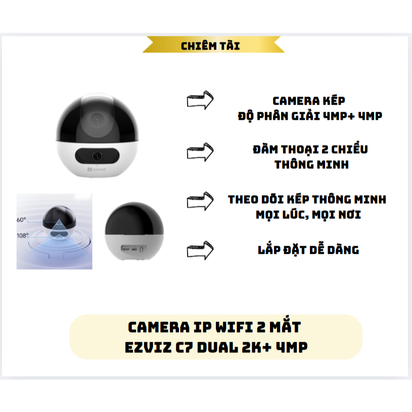 Camera IP Wifi 2 mắt EZVIZ C7 Dual 2K+ 4MP | Shopee Việt Nam