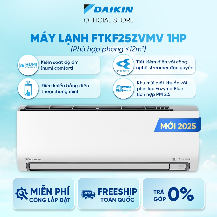 Ảnh MỚI 2025 - Điều Hòa Daikin 1 chiều Inverter FTKF25ZVMV 1HP 9000 BTU 1