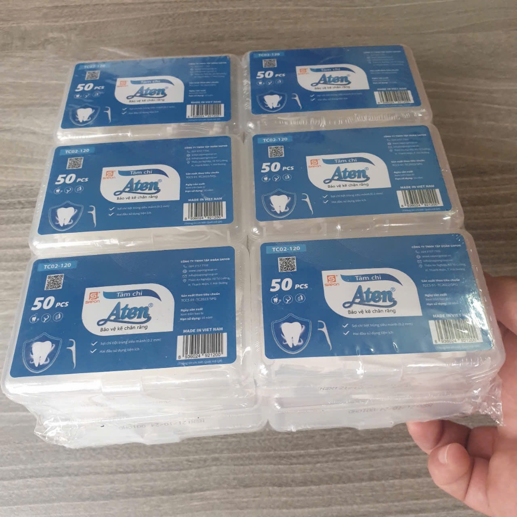 LỐC tăm chỉ nha khoa ATEN, 12 hộp nhựa ngang, mỗi hộp 50 chiếc, sợ siêu mảnh, vệ sinh kẽ răng tốt