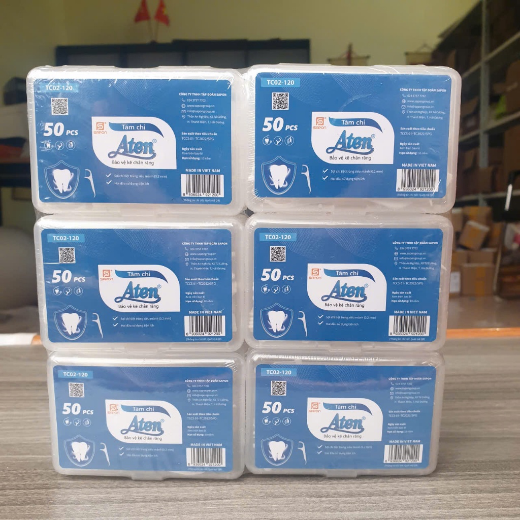LỐC tăm chỉ nha khoa ATEN, 12 hộp nhựa ngang, mỗi hộp 50 chiếc, sợ siêu mảnh, vệ sinh kẽ răng tốt