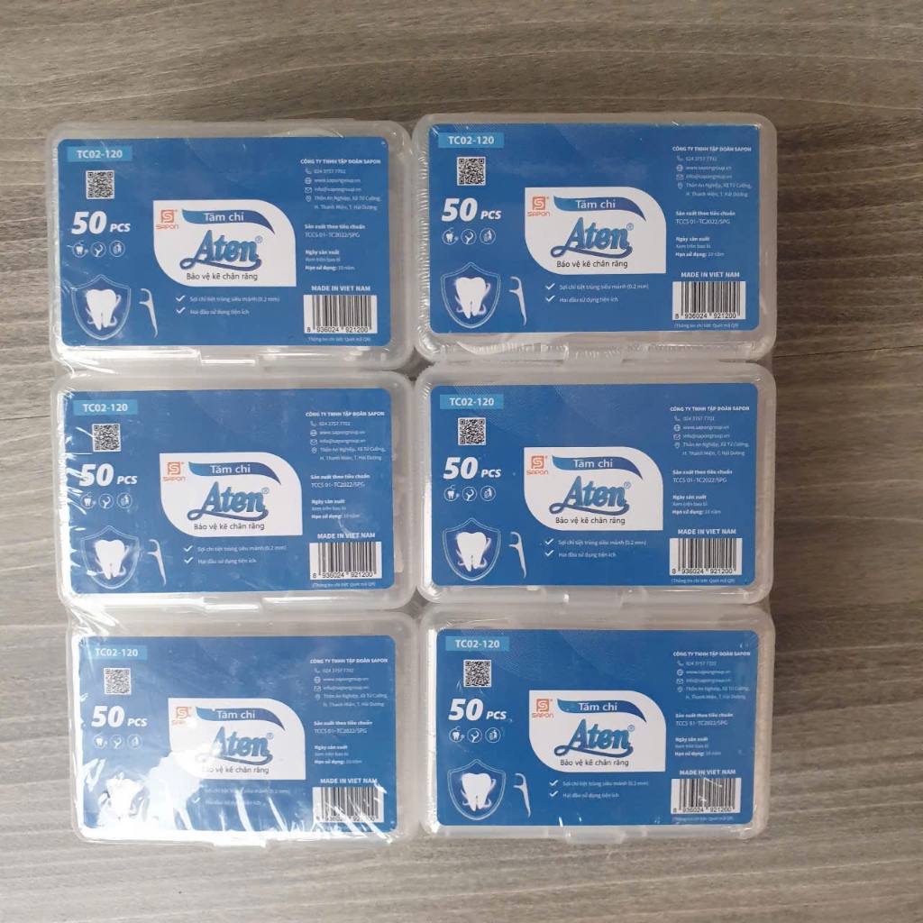 LỐC tăm chỉ nha khoa ATEN, 12 hộp nhựa ngang, mỗi hộp 50 chiếc, sợ siêu mảnh, vệ sinh kẽ răng tốt