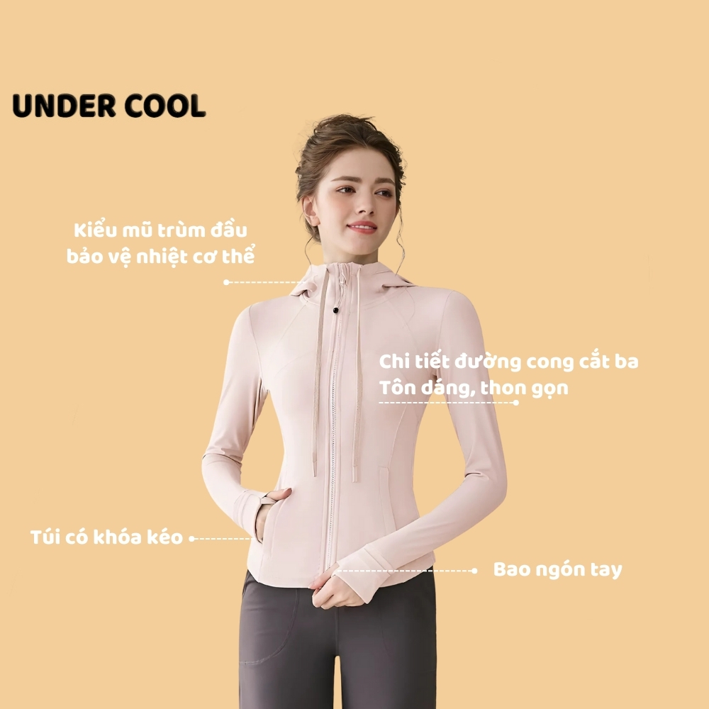 Áo Khoác Tập Gym UNDERCOOL Chống Nắng UPF 50+ Chất Co Giãn Thoáng Khí Chiết Eo Ôm Gọn Body Bảo Vệ Da Khi Vận Động ACN08