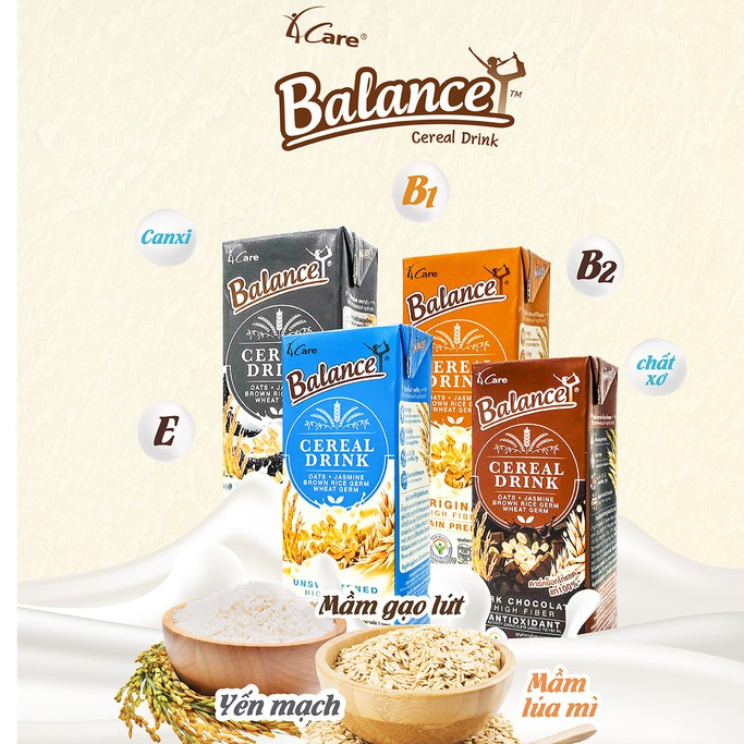 Sữa hạt ngũ cốc 4Care Balance Cereal Drinks hộp 180ml