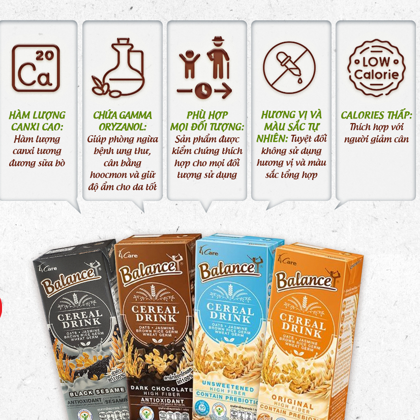 Sữa hạt ngũ cốc 4Care Balance Cereal Drinks hộp 180ml
