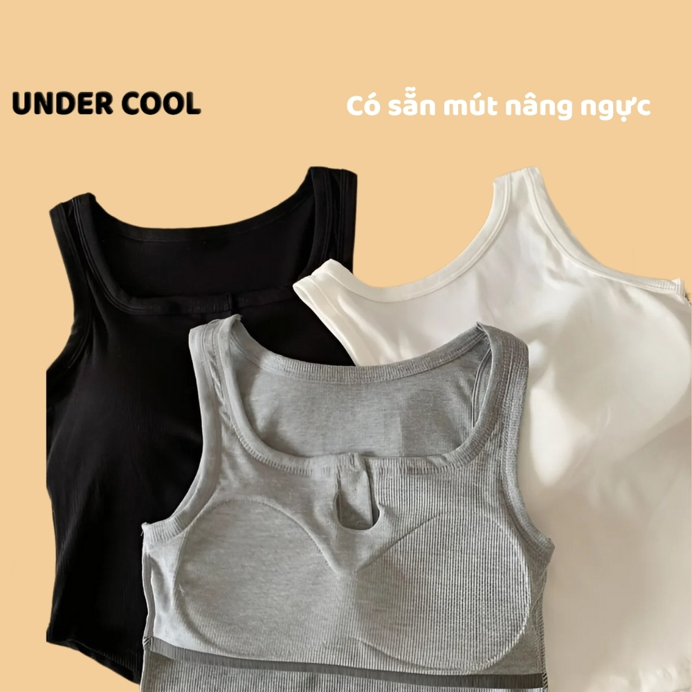 Áo 3 Lỗ UNDERCOOL Nữ Hai Dây Có Mút Ngực Khuy Cài Tiện Lợi Vạt Tròn Cá Tính Chất Tăm Lạnh Siêu Mát Co Giãn ABL35